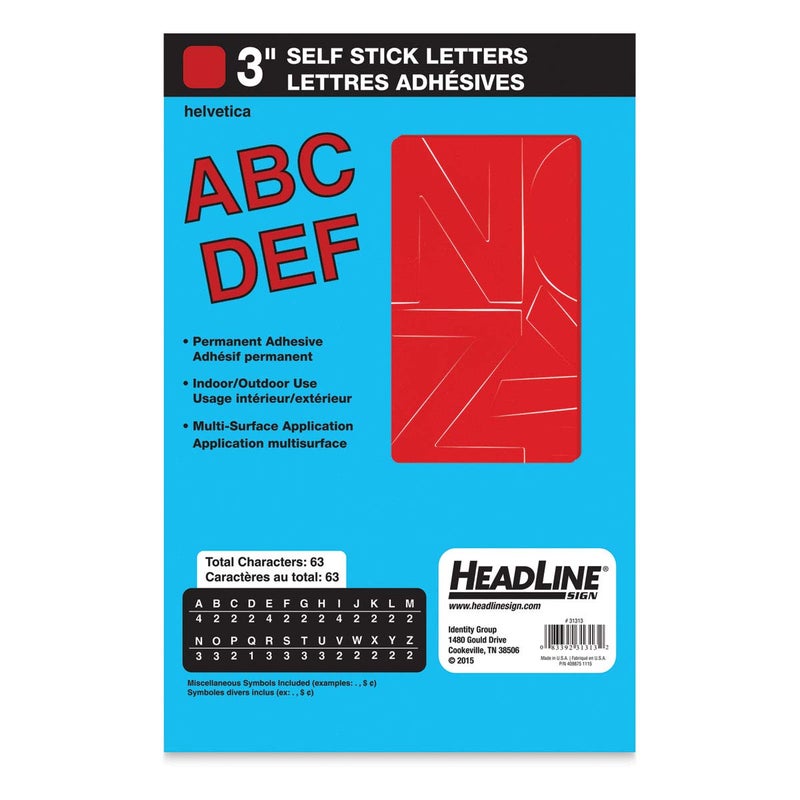 Headline Sign 31313 Stick-On Vinyl Letters, Red, 3-Inch, Made in USA